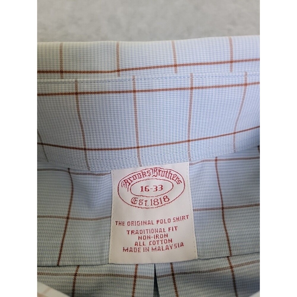Brooks Brothers Dress Shirt Mens 16 33‎ Blue Red Check Cotton Preppy Traditional - Picture 2 of 11
